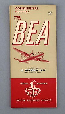 Bea British European Airways Airline Timetable Continental Routes October 1950