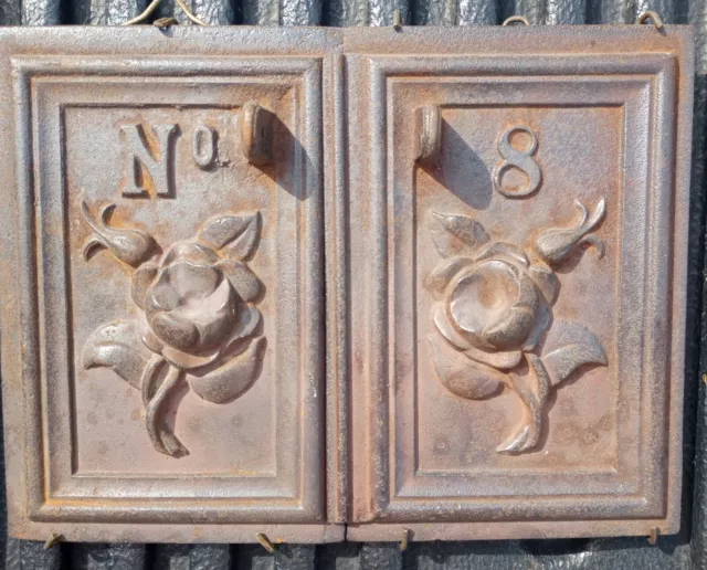 RARE 1870s Antique Post Office Ornate Cast Iron Rose Mailbox Doors Postal