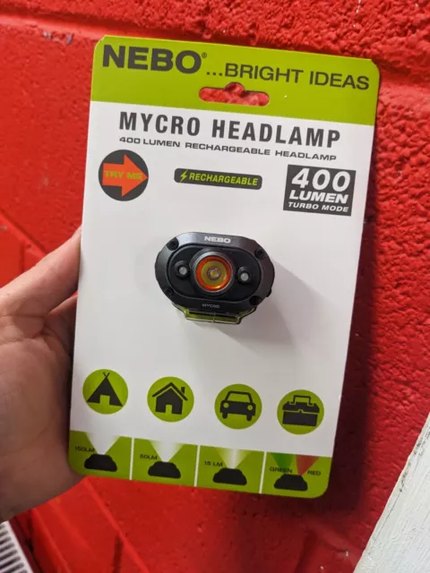 Nebo Mycro Headlamp, 400 Lumen Turbo Mode, Rechargable Headlamp