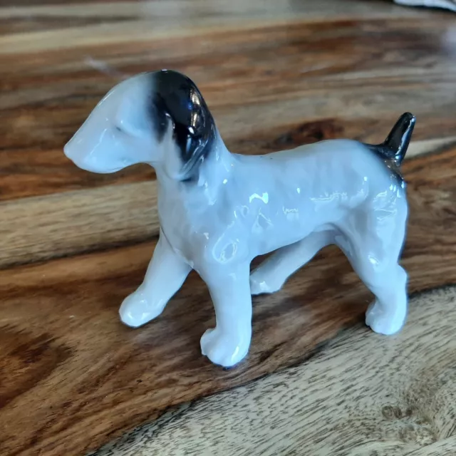 Vintage MCM White Black Dog Ceramic Porcelain Figurine Japan