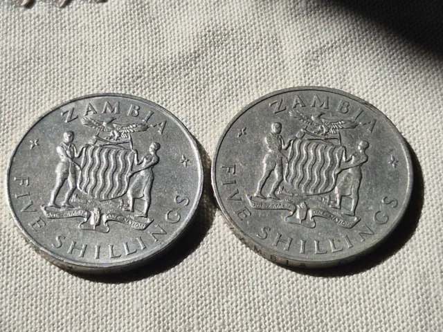 2 X Zambia 1965 5 Shilling Coins / Stunning Coins
