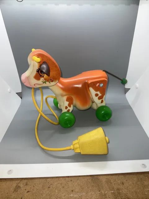 Fisher Price 1972 Vintage Molly Moo Cow Pull Toy  #132 Works Good Condition