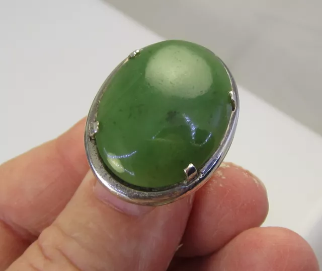 Estate Vintage Stunning Huge L S P Co Sterling Silver Bright Green Jade Ring