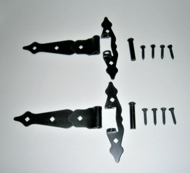 Set of 2 Black Wrought Iron Door Strap Hinge 8-1/2" L Flush Mount & Hardware