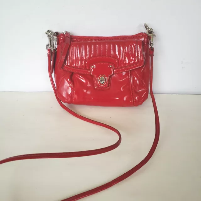 Coach Gloss Red Patent Leather Quilted Shoulder Crossbody Purse Turnlock Small
