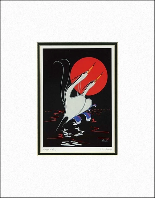 WATER WALTZ Loons by Ojibway artist Rick Beaver - 11" x 14" Matted art print