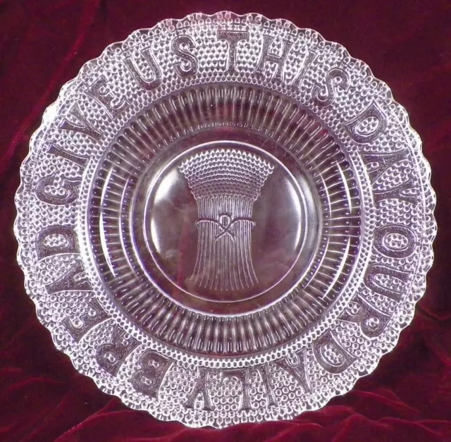 Give Us This Day Our Daily Bread Plate Pearl Dewdrop with Star EAPG Antique 1877