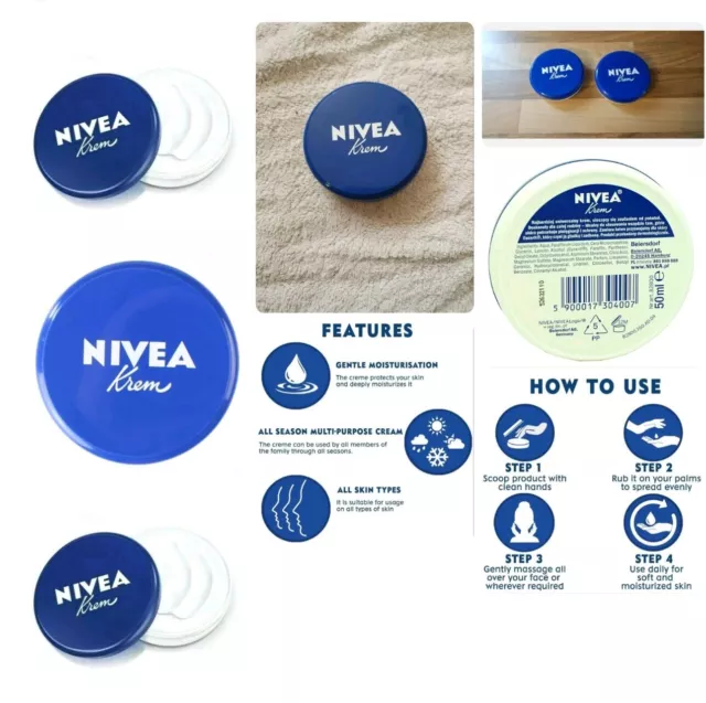 2x Original 50 ml Nivea Creme - Feuchtigkeitscreme für Gesicht, Hand, Körper