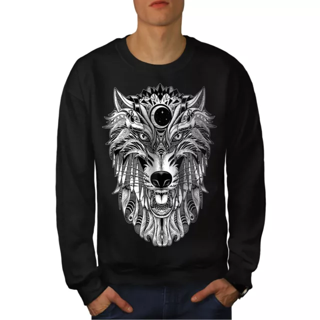 Wellcoda Wolf Scary Animal Mens Sweatshirt,  Casual Pullover Jumper