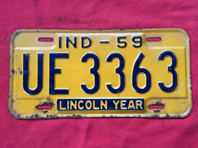 Vintage 1959 Indiana License Plate Ue 3363 Old Skool Hot Rod Rat Rod Scta Trog
