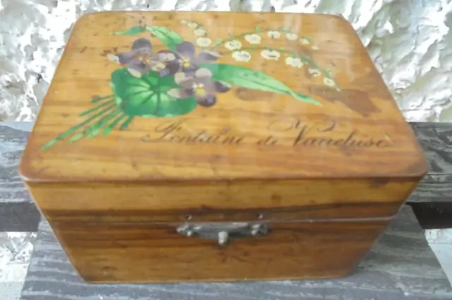 ancienne Boite en bois Coffret à Bijoux Souvenir Fontaine de Vaucluse Muguet