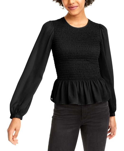 Leyden Women's Smocked Textured Top Black Size X-Small