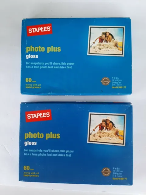 2 Packs of 60 Sheets Staples Photo Plus Gloss Picture Photopaper NEW