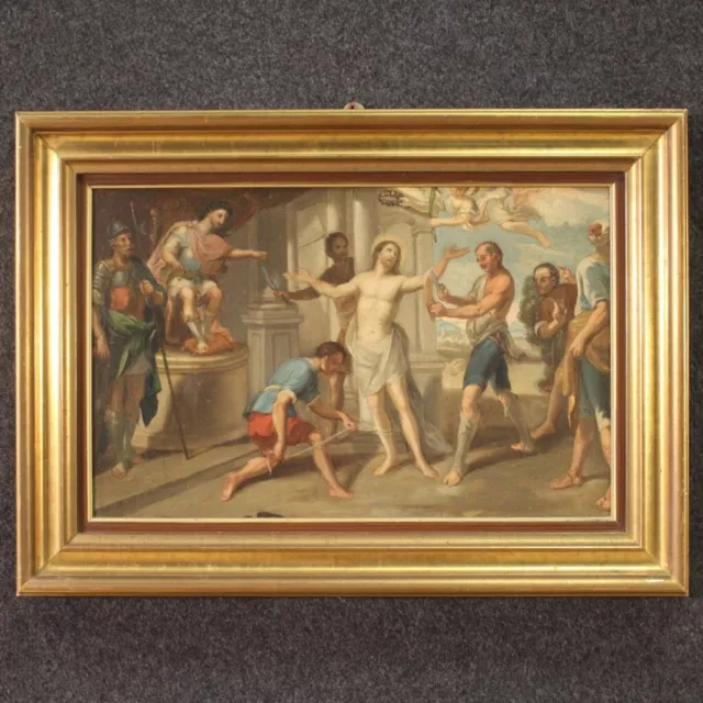 Ancien tableau Martyre de Saint-Barthélemy huile sur toile peinture religieuse