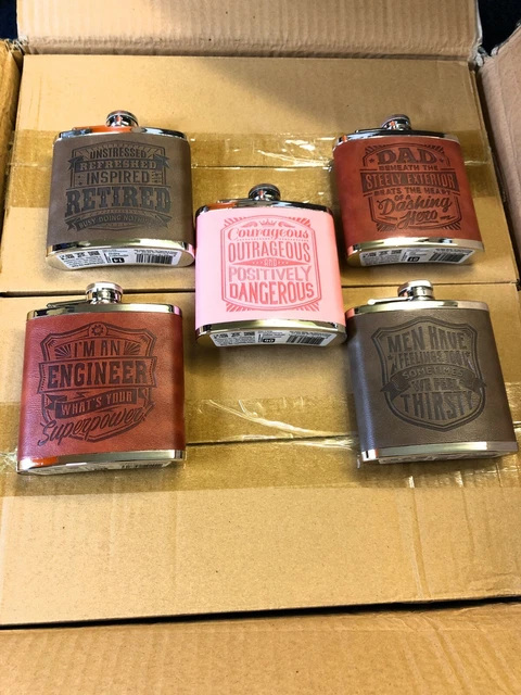Wholesale Joblot of 72 x Top Bloke Pre-Branded Hip Flasks - Mixed Designs Lot