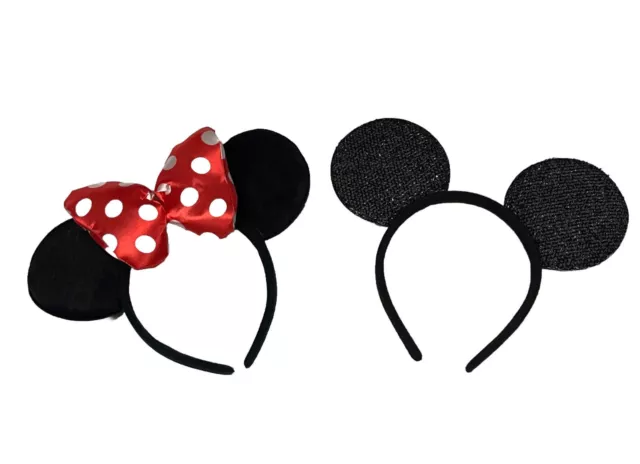 20 pcs Minnie Mickey Mouse Ears Headbands Black Red Polka Dot Bow Party Favors