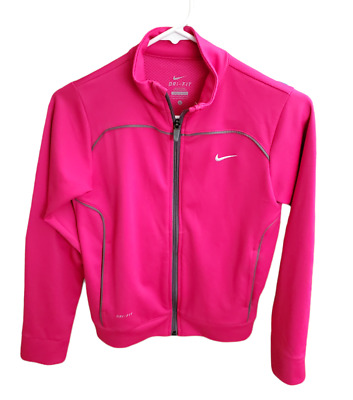 NIKE Track Jacket Full Zip Dri-Fit Long Sleeve Pink w/ Gray Girls Large