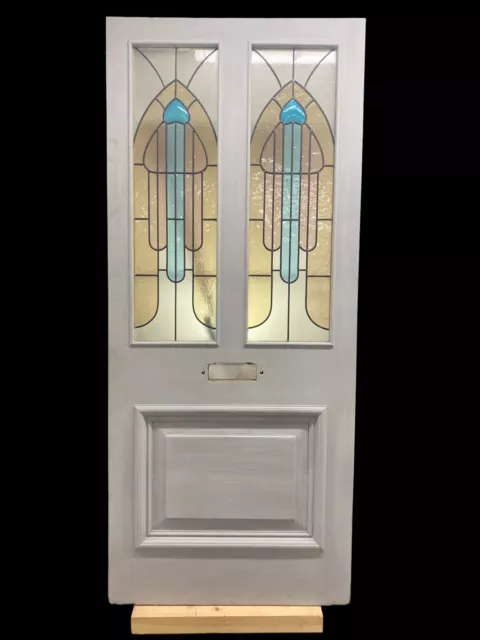 Large Victorian Stained Glass Front Door Antique Period Reclaimed Old Lead Wood