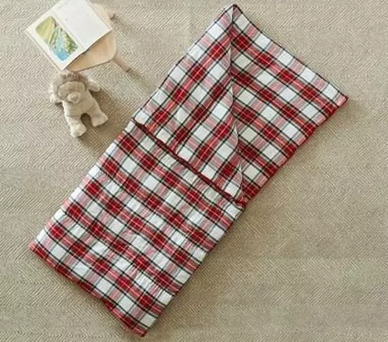 Pottery Barn Kid- "Morgan" Plaid Sleeping Bag- Monogramed JOEY- Red and Green