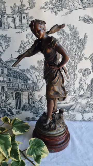 Ancien Regule Signe Auguste Moreau La Pecheuse Statue