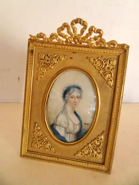 CADRE  LOUIS XVI EN BRONZE DORE .Miniature ancienne,portrait,peinture.XIX°.