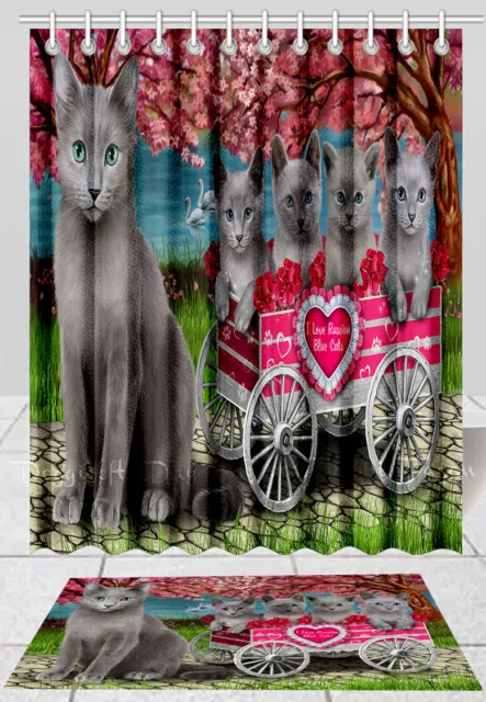 Russian Blue Cat Bath Mat & Shower Curtain Set Personalized Many Designs NWT