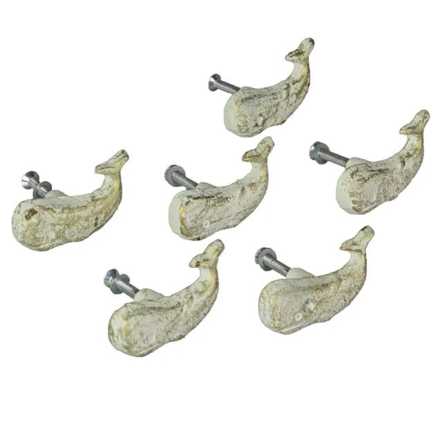 Rustic Cast Iron Whale Drawer Pull Cabinet Knob Nautical Décor Set of 6