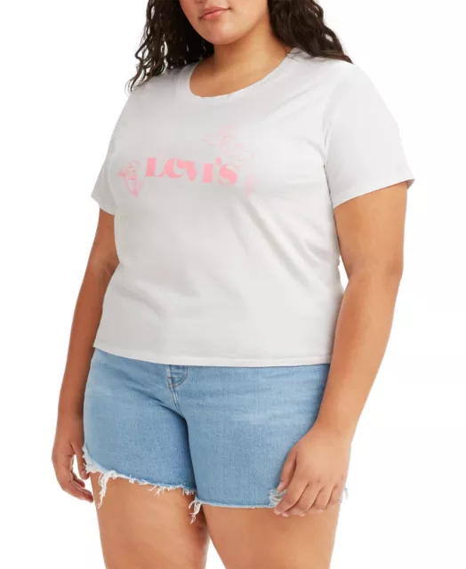MSRP $25 Levi's Women's Plus Size Graphic Surf T-Shirt White Size 1X 3