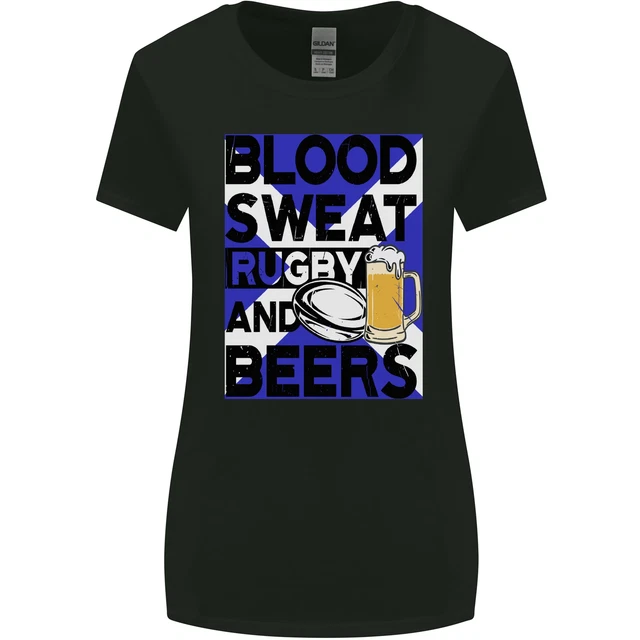 Blood Sweat Rugby and Beers Scotland Funny Womens Wider Cut T-Shirt