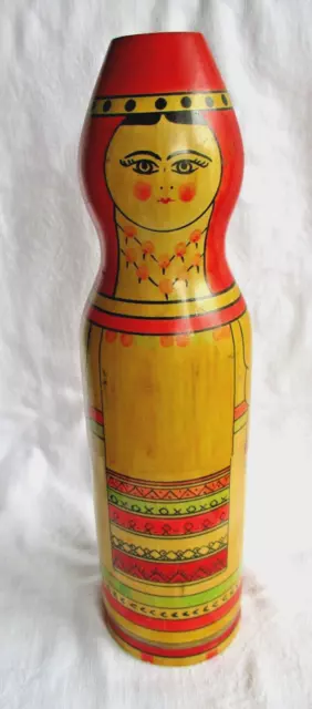 VTG Matryoshka Russian Hand Painted Wooden Nesting Doll Vodka Bottle Holder 13”