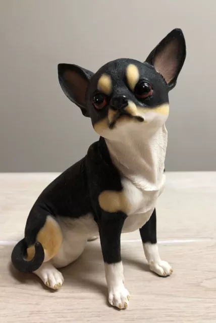 Tricolor Chihuahua Dog Statue Exquisite Life Like Details 9" Tall