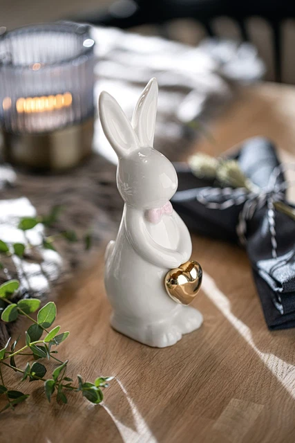 Salvare Set 2x Lepre " Cuore D'Oro " Statua Decorativa,Porcellana Bianco,Pasqua