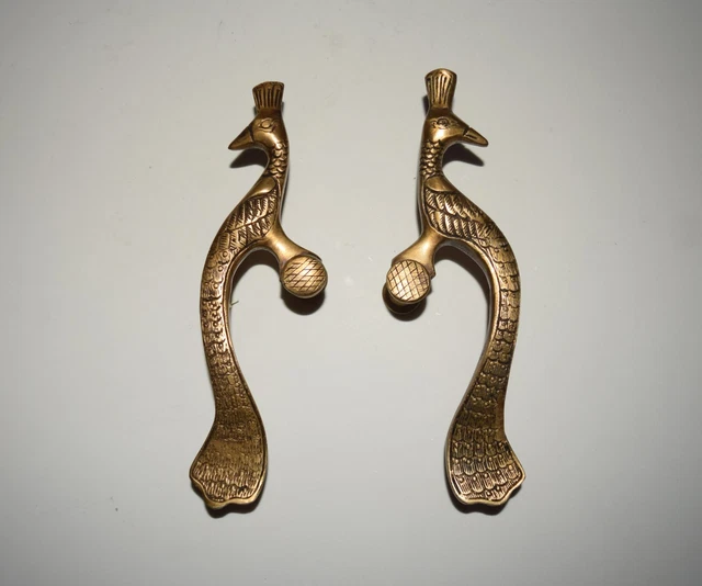 Brass Peacock Shape Door Handles Hand Embossed Peafowl Cabinet Drawer Pull HK298