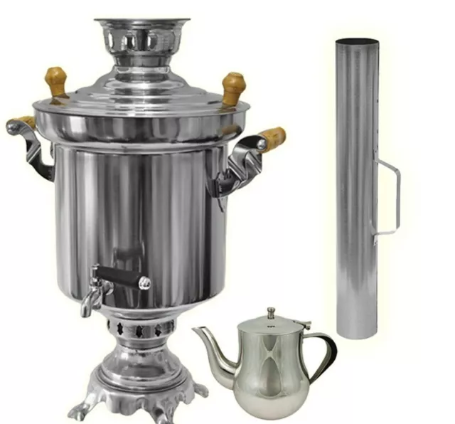 Charbon de Bois Samowar 5l Inox Avec Théière Самовар На Углях Russischtee Chai