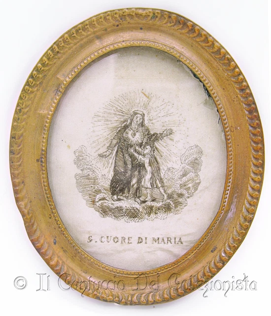 1850 S. Cuore di Maria Antico Ricamo VERI CAPELLI suora Ottavia Barbetti