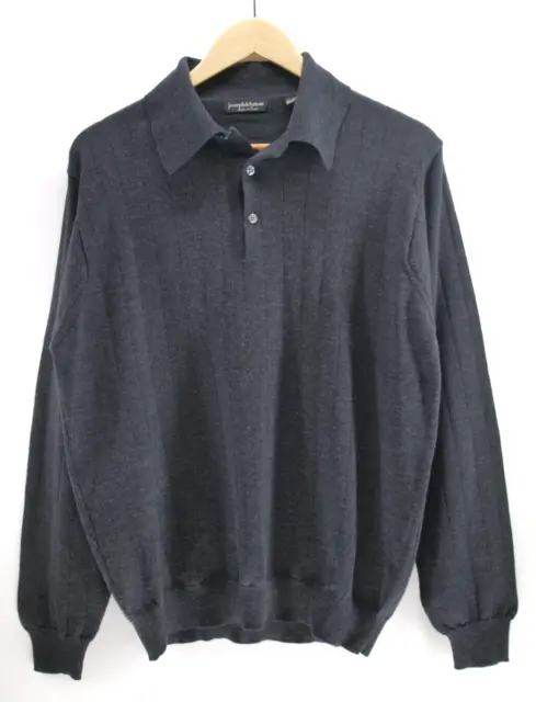 JOSEPH & LYMAN Mens Black Extra Fine Merino Wool Polo Sweater Size M ...