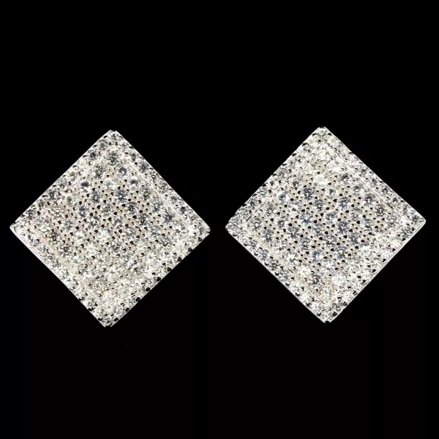 Unheated Round White Topaz 14K White Gold Plate 925 Sterling Silver Earrings