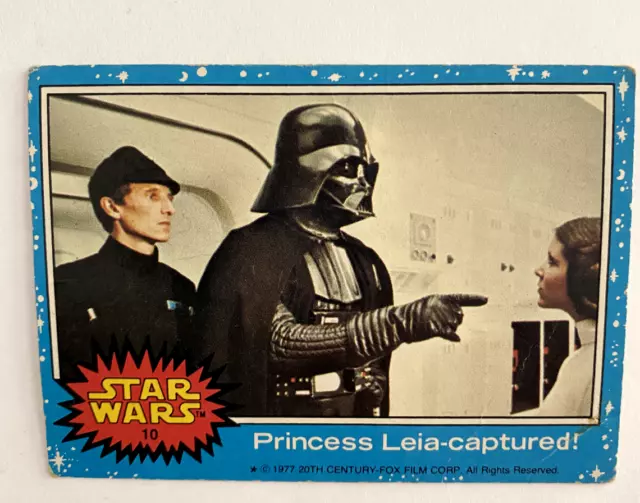 1977 Scanlens Star Wars Card #10 Princess Leia captured  - VG to Exc Con