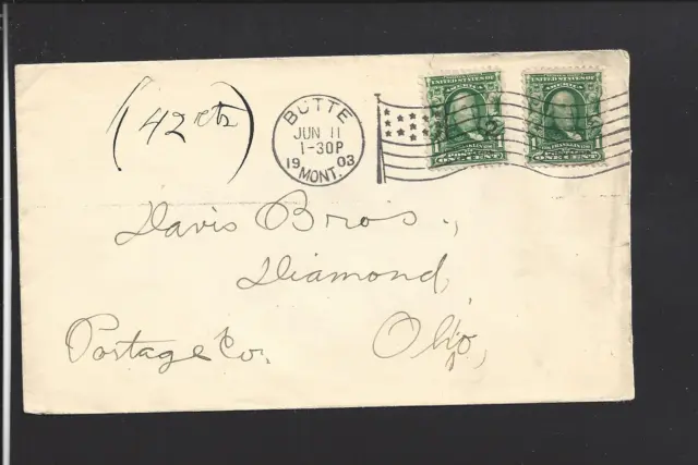 Butte, Montana 1903 Cover. #300 Pair. Flag Machine Cl. Silver Bow Co.1892/Op.