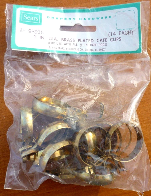 (14) Vintage Sears Brass Finished  1" Clip-On Cafe Curtain Drapery Rings
