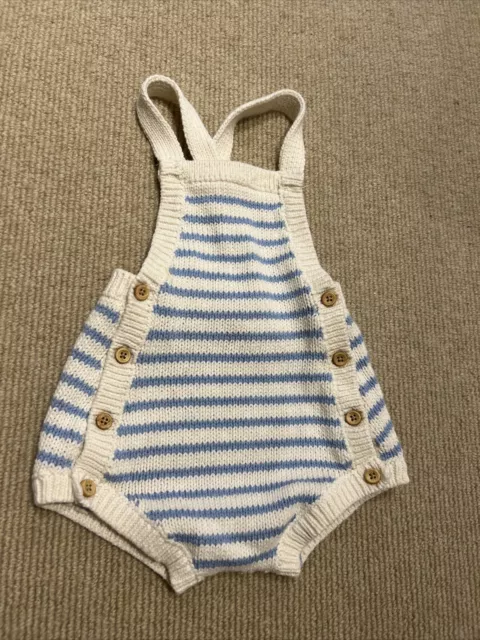 Zara Baby Unisex Blue Cream Stripe Knit Romper Dungarees All-in-One 3-6 months