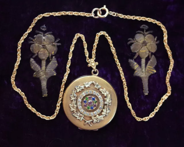 Antique Edwardian Art Deco Locket Multi Colored Paste Rhinestone Signed W.S.B.C.