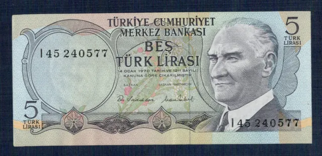 Turkey - 5 Lyre 1970 P.M. N° 185 Near Uncirculated Of Print - Gian 3
