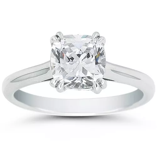 0.65CT Cushion Cut Forever One Moissanite Double Prong White Gold Ring