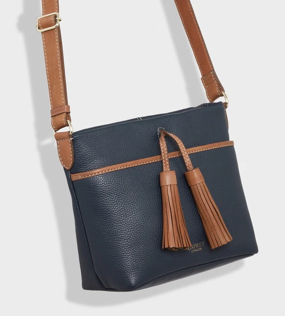 OSPREY LONDON THE Savanna Leather Cross Body Navy Leather Cross