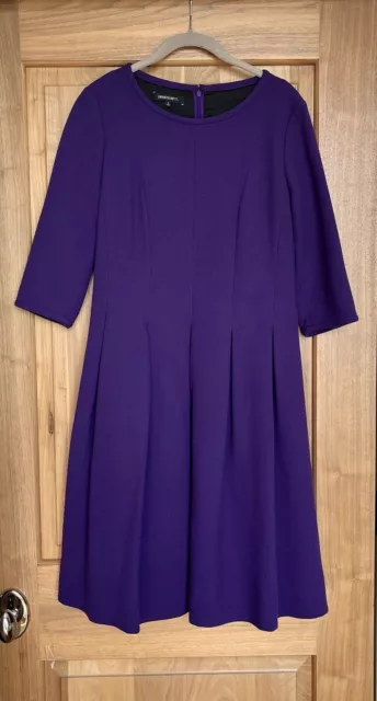 LAFAYETTE 148 NEW YORK Theodora 100% Virgin Wool Crepe Box Pleat Dress 8 Purple