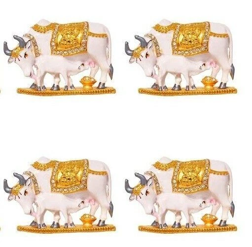 Lot de 4 figurines décoratives faites à la main Kamdhenu vache et veau en...