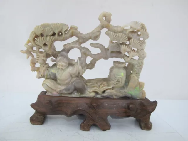 CHINESE Finely Hand Carved OPAL Drinking SCHOLAR Elder Woodland Scene Sculpture