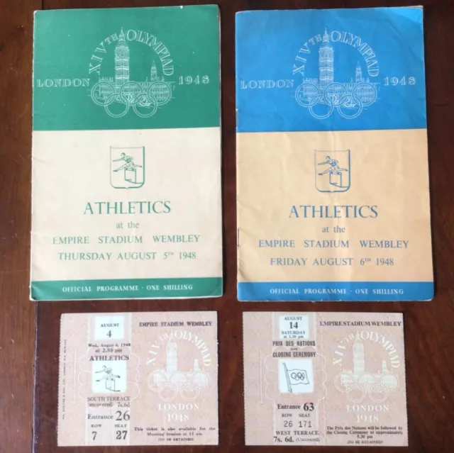1948 London Olympics Athletics - 2 Programmes and Ticket Stubs