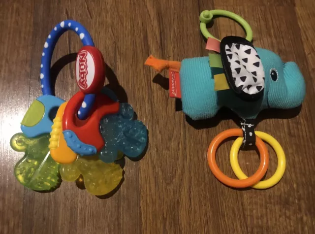 Nuby Icy Bites Keys Soothing Teether & Infantino Tag Along Travel Pal Baby Lot